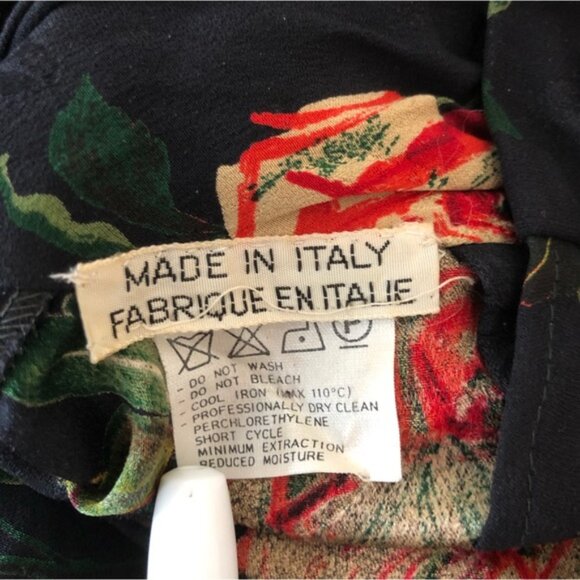 80’s Vintage Ungaro Rose Print Silky Blouse Long Sleeves - Picture 10 of 12